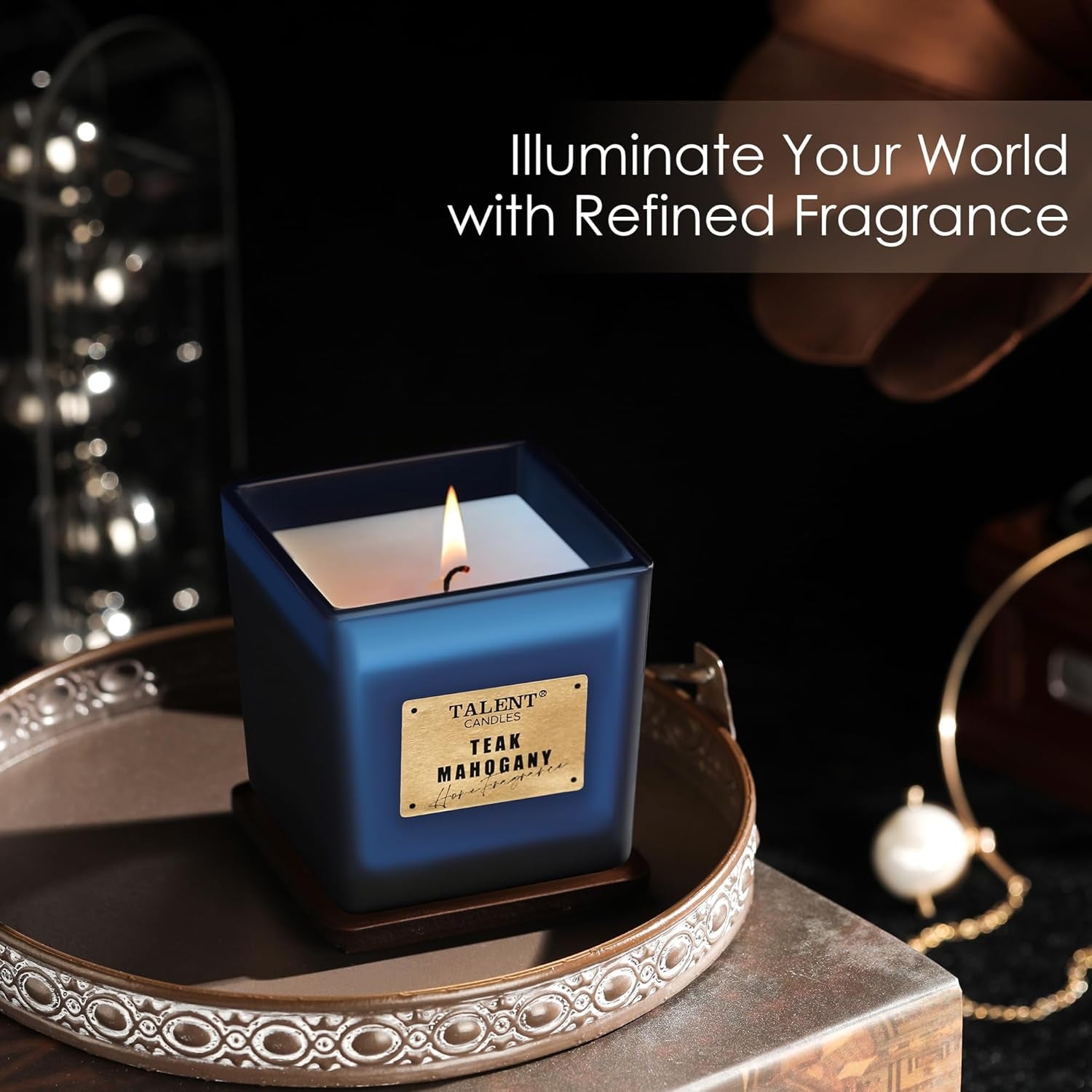 Deluxe Noble Scented Candles, Soy Candles for Home Scented, 7.05Oz, Aromatherapy Candles with Lid, Teak Mahogany