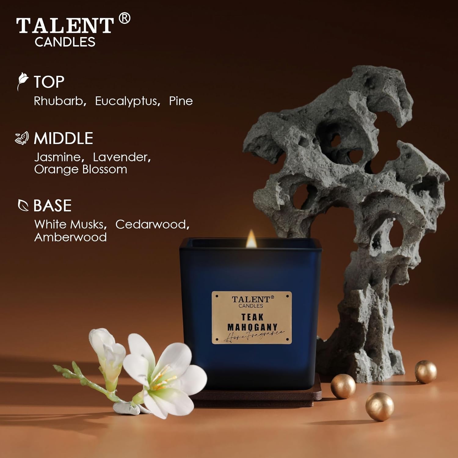 Deluxe Noble Scented Candles, Soy Candles for Home Scented, 7.05Oz, Aromatherapy Candles with Lid, Teak Mahogany