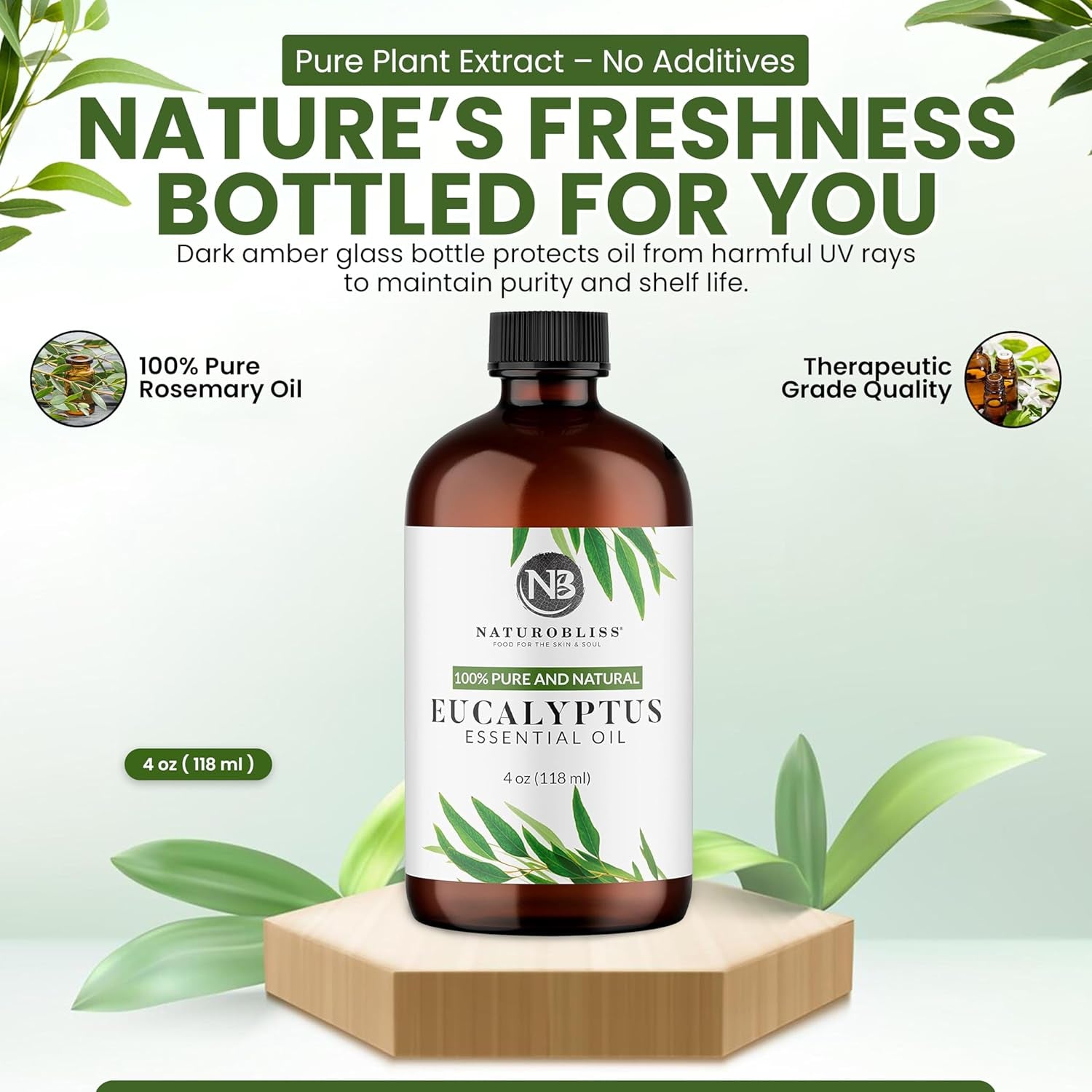 100% Pure Natural Undiluted Eucalyptus Essential Oil (4Oz) Premium Therapeutic Grade Aromatherapy